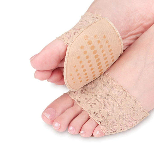 Digital Shoppy Lace High Heel Shoes Cushion Pads Anti Slip Forefoot Shock Absorption Pain Relief Half Foot Pad Insoles (Champagne) -2 Pieces