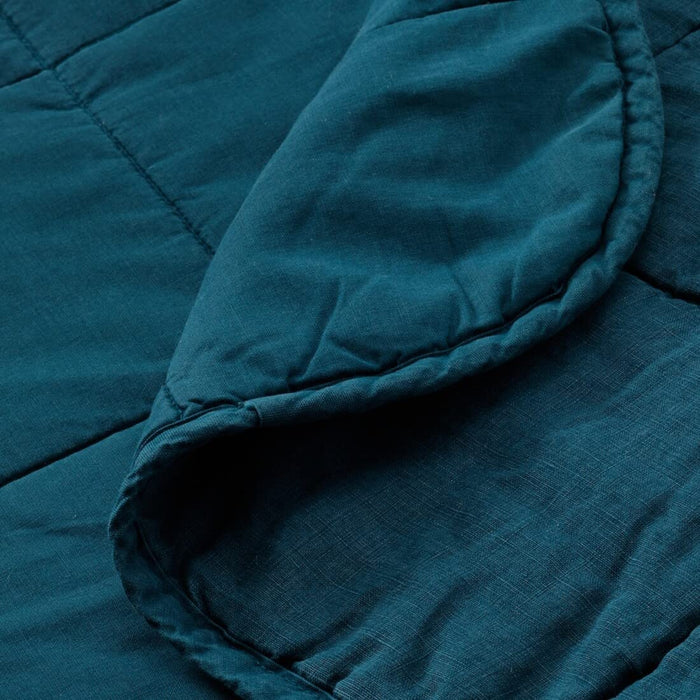 Soft and cozy dark blue bedspread from IKEA, measuring 160x250 cm, folded neatly on a bed.