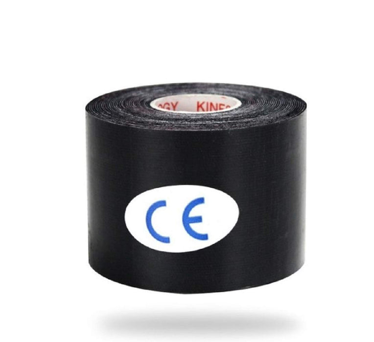Athletic recovery kinesiology tape for muscle support and protection on a white background.