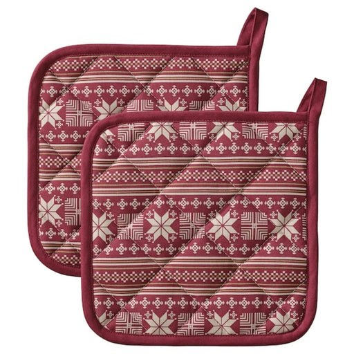 INAMARIA Pot holder, patterned/red, 7x7 - IKEA