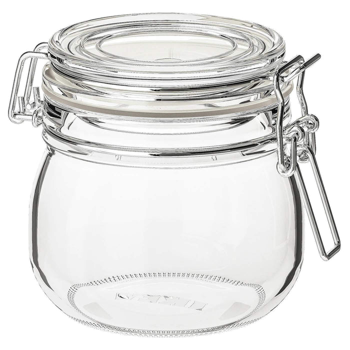 Clear glass jar with a transparent lid from IKEA 00213544