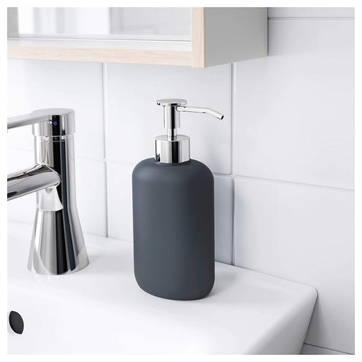 Stylish and functional soap dispenser with a handcrafted stoneware body 30445359