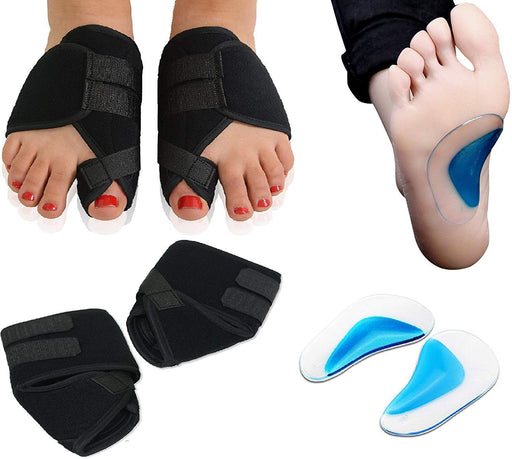Digital Shoppy Silicon Orthopaedic Adjuster Arch Support and Polyester Big Toe Bunion Splint Hallux Valgus Foot Pain Relief Corrector (Black and Blue)