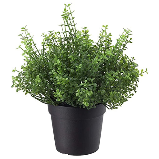 An affordable and realistic artificial potted plant in a decorative pot, perfect for home decor. 90395323