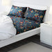 Blue cotton flat sheet and 2 pillowcase set from IKEA on a queen-sized bed 90418715