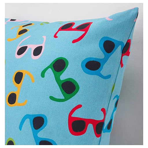  A close-up of an IKEA Light Blue cushion cover with a light blue and Multicolours sunglasses pattern on a white background 30426209