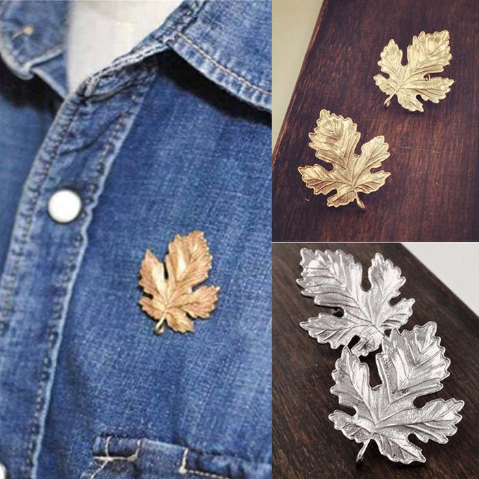 Cute Leaves Tree Maple Leaf Enamel Brooch Pin Jeans Clothes Badge Fashion Jewelry Wholesale For Women | Digital Shoppy Sliver