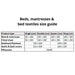 Bed, mattresses & bed textiles size guide 0419006