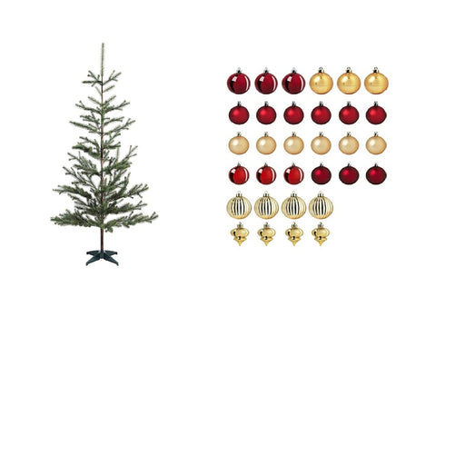 Digital Shoppy IKEA Decoration Christmas Tree, 150cm with Bauble , Set of 32,Gold/Red-Color. (Gold/Red) 10498400             