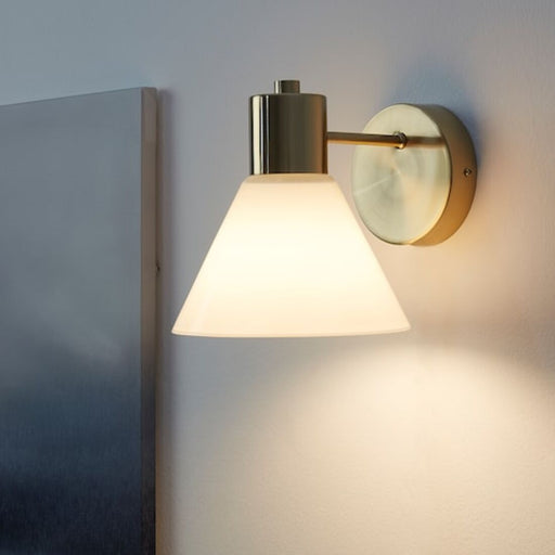 IKEA Wall lamp, Wired-In Installation, Brass-Colour/Glass With LED bulb E27 Globe Opal White - digitalshoppy.in