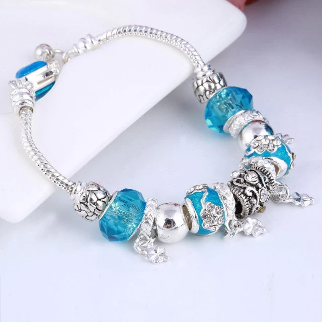 Digital Shoppy Bracelets & Bangles for Women Murano Beads Silver Plated Bracelet Price online ornaments, light blue SL665