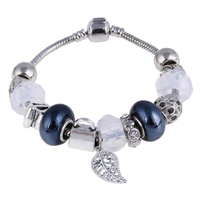Digital Shoppy Bracelets & Bangles for Women Murano Beads Silver Plated Bracelet Price online ornaments,white&deep blue SL672