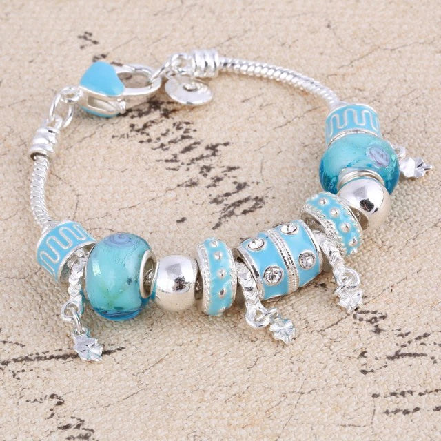 Digital Shoppy Bracelets & Bangles for Women Murano Beads Silver Plated Bracelet Price online ornaments,sky blue, SL667