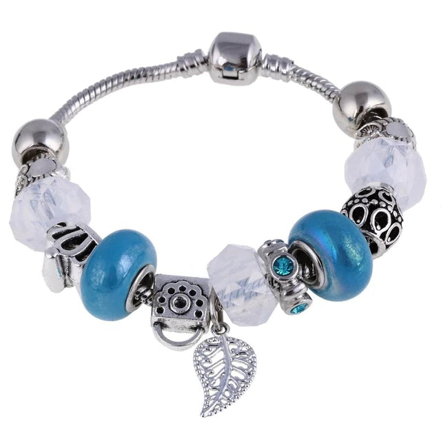 Digital Shoppy Bracelets & Bangles for Women Murano Beads Silver Plated Bracelet Price online ornaments ,white& sky blueSL673
