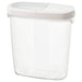 Clear plastic dry food jar with a white lid and airtight seal