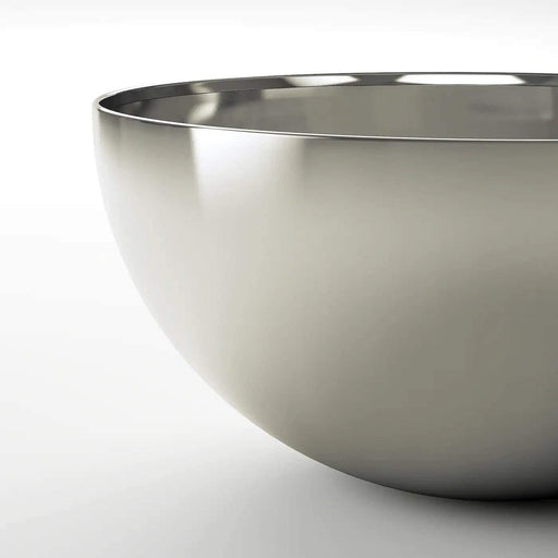Digital Shoppy IKEA Serving Bowl, Stainless Steel, 20 cm , A sleek and stylish stainless steel serving bowl from IKEA, 20 cm in size, filled with a colorful salad and placed on a white tablecloth.