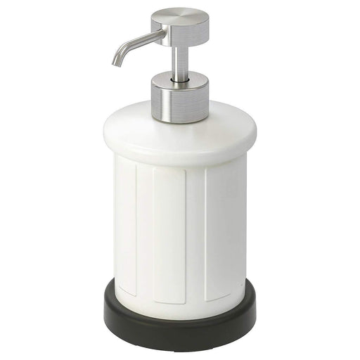 A white plastic soap dispenser from Ikea with a push-down pump 20349495  40349512 10349504  00344776