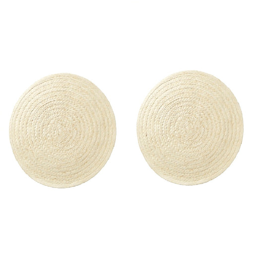 IKEA Placemat: A round placemat made of woven material, possibly bamboo or synthetic material, with a solid color and a textured surface. 10342871