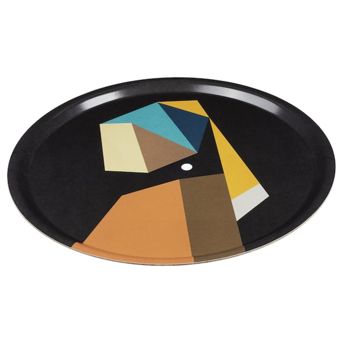 An IKEA round serving tray made of durable plastic, featuring a non-slip surface and convenient handles. 60472445