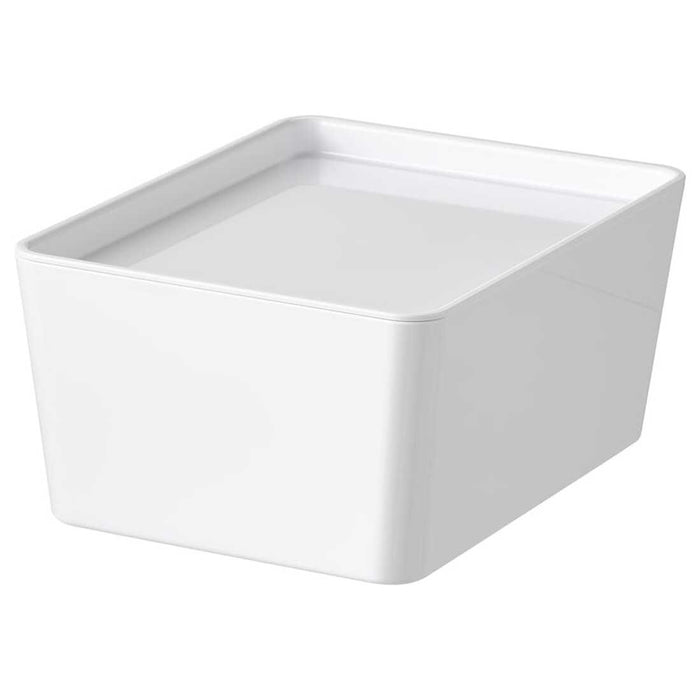 A white storage box with a lid, perfect for organizing small items, with a minimalist design and a visible brand logo on the lid.