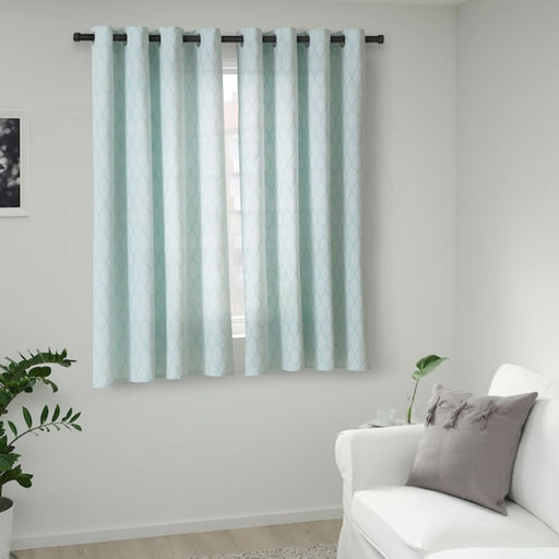 Digital Shoppy IKEA Curtains, 1 Pair, White/Turquoise, 145x150 cm (57x59 ) 00507513,Curtain, Window Curtain Online, Designer Curtain Online, Plain curtains, Curtains for home
