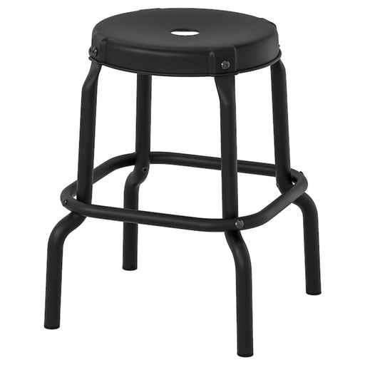 Digital Shoppy IKEA Stool, Black.  80351904 , A black stool from IKEA, with a sleek design and a sturdy construction, placed in a modern living room setting.  