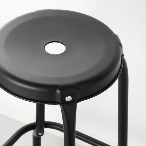 Digital Shoppy IKEA Stool, Black. 80351904 , An overhead view of a black IKEA stool, showing its simple and elegant design and sturdy build. 