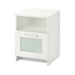 Image of a white IKEA bedside table with a drawer and shelf - "White IKEA bedside table with a drawer and shelf for storage.00354063