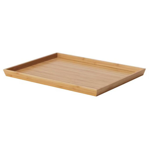 A bamboo serving tray from IKEA with handles on both sides.,  bamboo, 25x33 cm 80376725