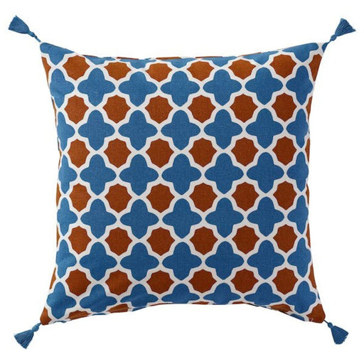 An image of an Ikea cushion cover in a neutral, brown blue/white color. The cover features a subtle geometric design and is made from a durable, machine-washable material-70511677