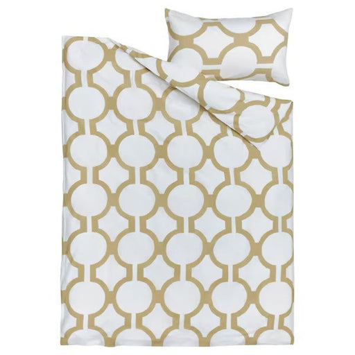 Stylish white/light beige-green duvet cover and pillowcase from IKEA   90500734 