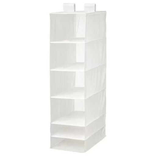 A white IKEA storage unit with 6 compartments, perfect for organizing small spaces.