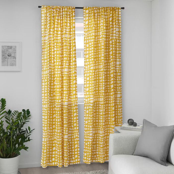 Digital Shoppy IKEA Curtains, 1 pair, check/yellow 00488604, 10528553, 00488642 for home,living room,bedroom,rod,online,design