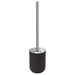 Toilet brush: A dark grey toilet brush with a holder to keep it upright when not in use.