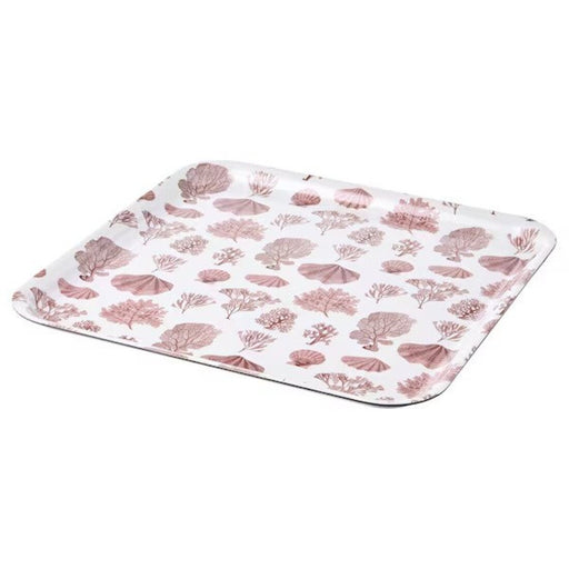 A rectangular tray made of white plastic with raised edges and a smooth surface.patterned/flower  33x33 cm 90521072