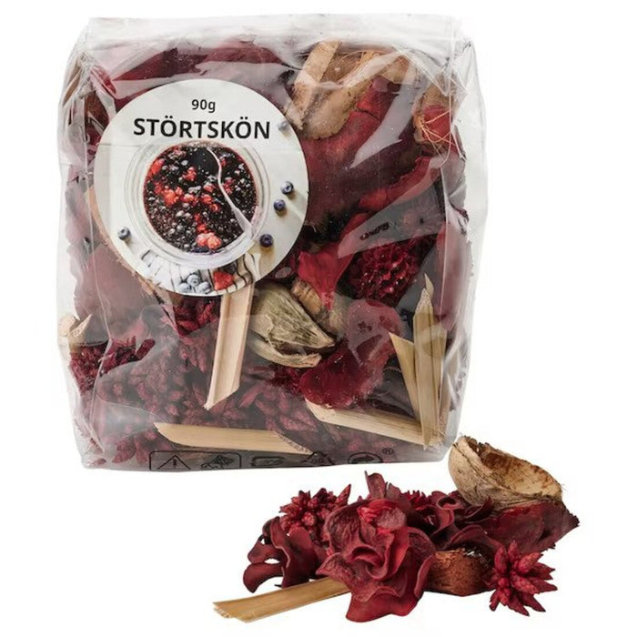 A clear plastic bag of Ikea potpourri featuring a blend of dried flowers, herbs in red color 30502769