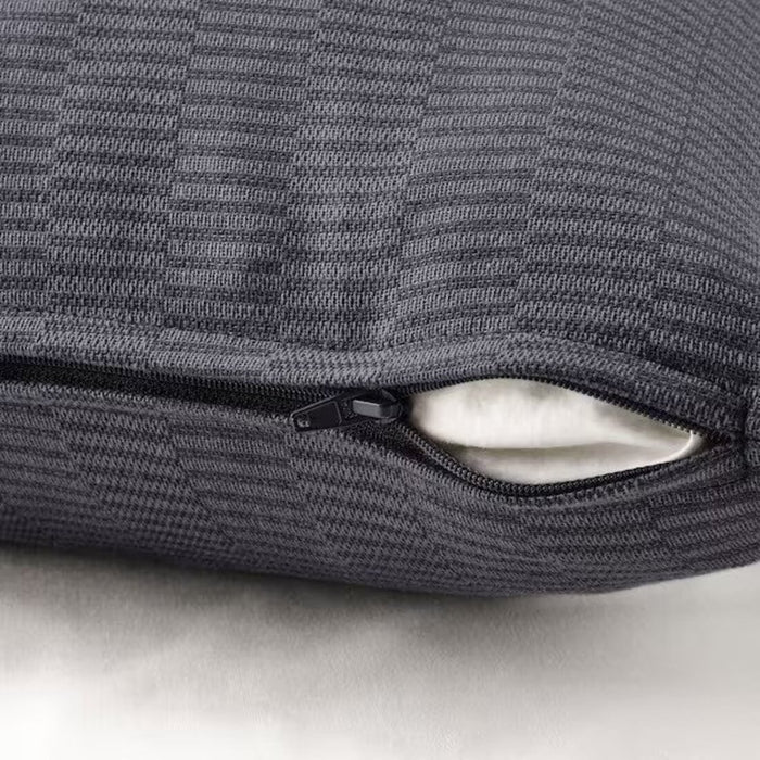 An image of an IKEA cushion cover with a dark grey/grey color showcasing its soft texture and hidden zipper-60502249