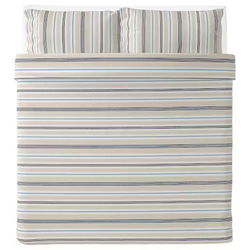 Stylish beige/blue/striped  duvet cover and pillowcases from IKEA   20443515