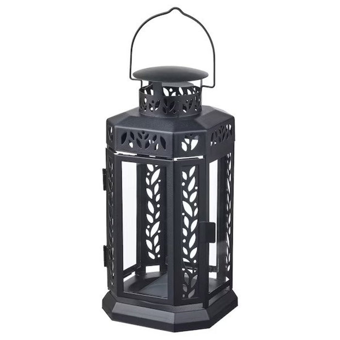  A lantern with a modern design, made of metal with glass panels and clean, geometric lines.30526355