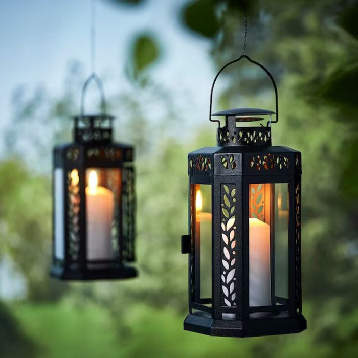 Hanging IKEA Lantern - A lantern with a chain for hanging, made of metal with glass panels30526355
