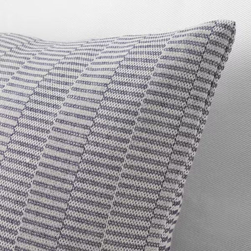 A close-up image of an IKEA cushion cover made from soft, dark blue/white fabric with a delicate stripe pattern -90506953