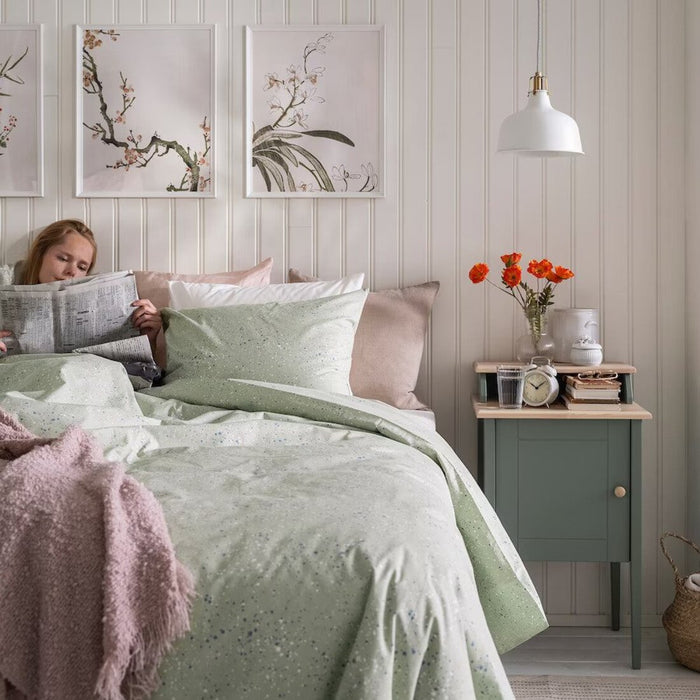 Digital Shoppy IKEA Duvet cover and 2 pillowcases, green/dotted, 240x220/50x80 cm (94x87/20x32 ")  cotton moisture comfort temparature digital shoppy 90522463