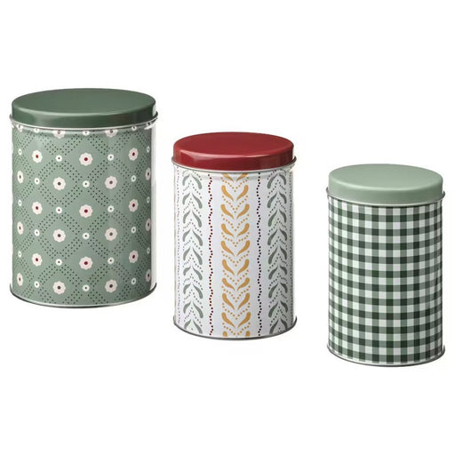 Digital Shoppy IKEA Tin with lid, set of 3, mixed sizes green storage food decorative container online digital shoppy 10529680 