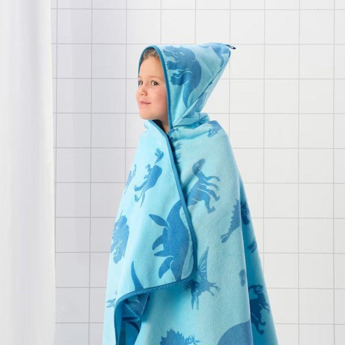 IKEA JÄTTELIK Towel with hood, dinosaur/blue, 140x70 cm (55x28