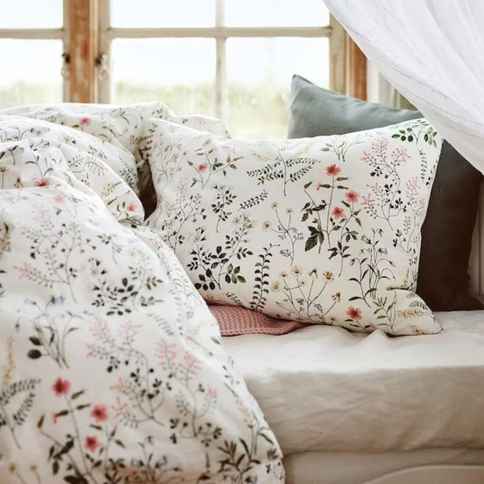 Digital Shoppy IKEA Duvet cover and pillowcase, white/floral pattern, 150x200/50x80 cm (59x79/20x32 ") comfort cotton double button breathable digital shoppy 90522608