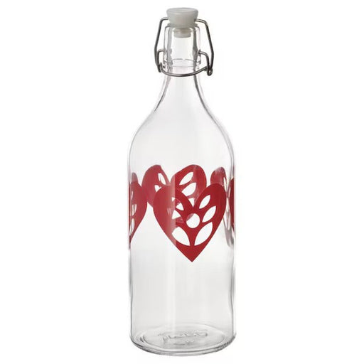 Digital Shoppy IKEA Bottle with stopper, glass/heart pattern red, 1 l (34 oz)-glass-ikea-glass-water-40529527                  
