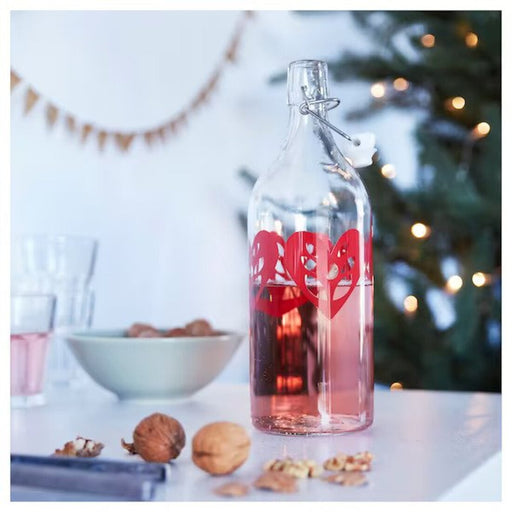 Digital Shoppy IKEA Bottle with stopper, glass/heart pattern red, 1 l (34 oz)-glass-ikea-glass-water-40529527