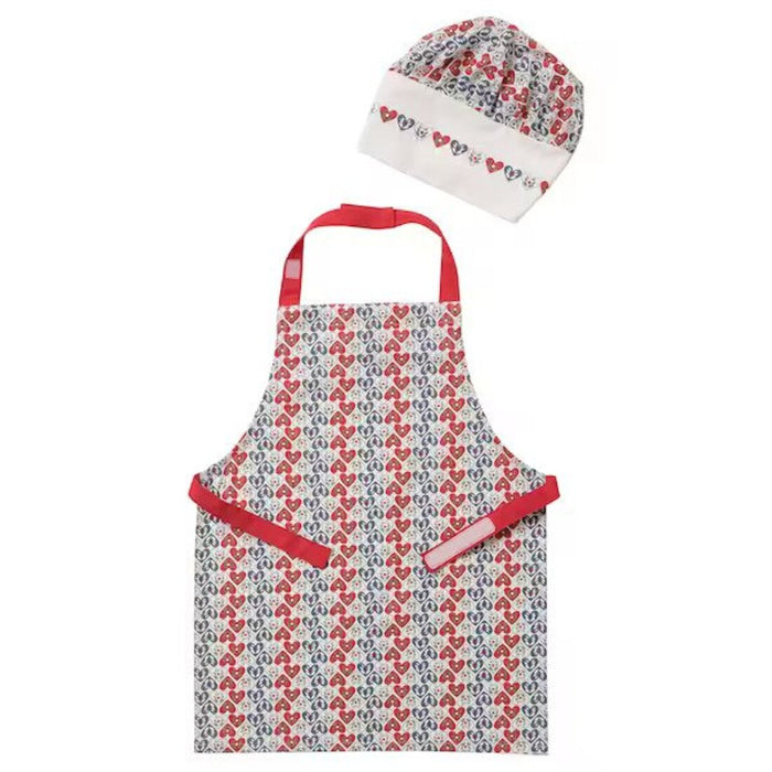 A children's apron and chef's hat set, featuring a colorful heart design 60484047
