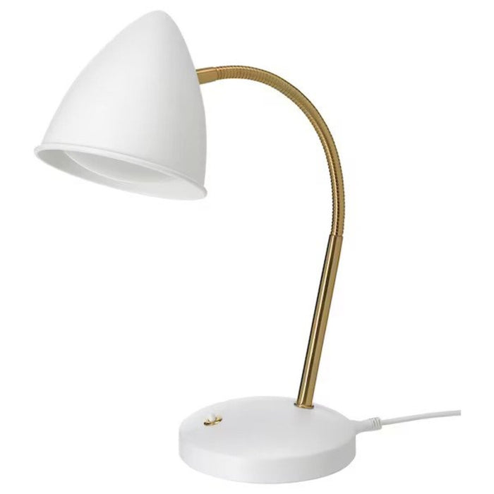 A decorative IKEA table lamp featuring a geometric-shaped ceramic base with a textured white finish and a matching white lampshade. 80514369