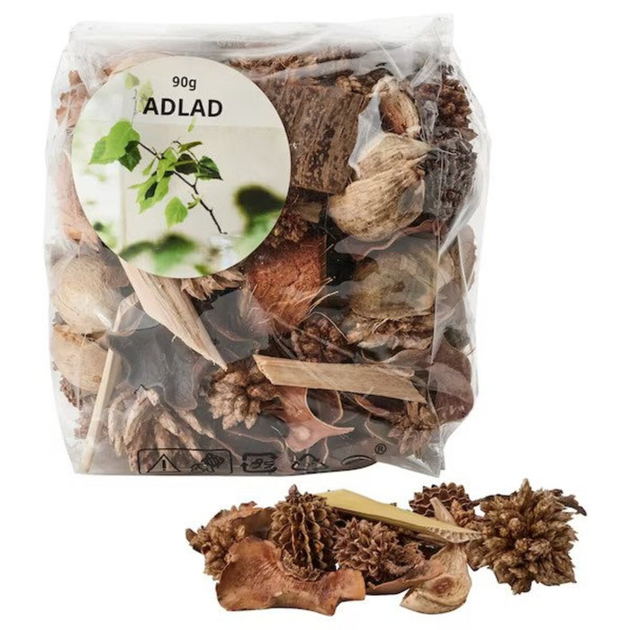 A clear plastic bag of Ikea potpourri featuring a blend of dried flowers, herbs in brown color 50502754